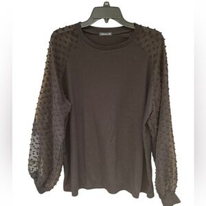 Miholl Black Long Sleeve Top with Swiss Dot Sheer Sleeves | Size XXL - Preloved